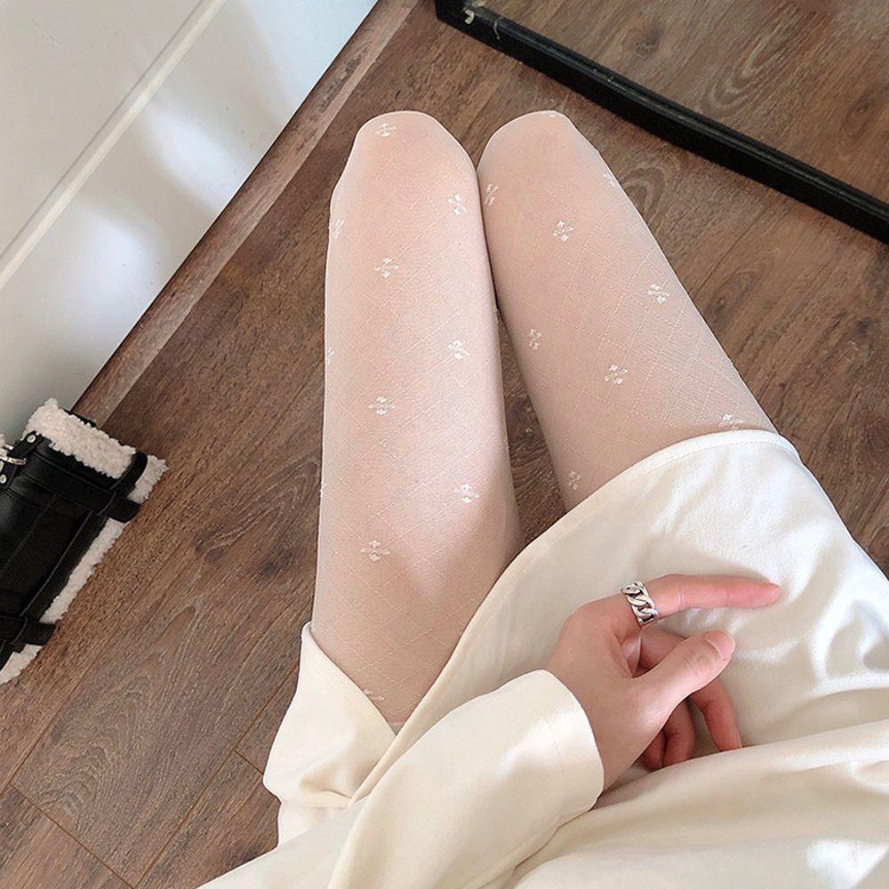 Transparent Flower Glass Silk Dots Mesh Pantyhose Korean Stockings Women Bow Tights Heart