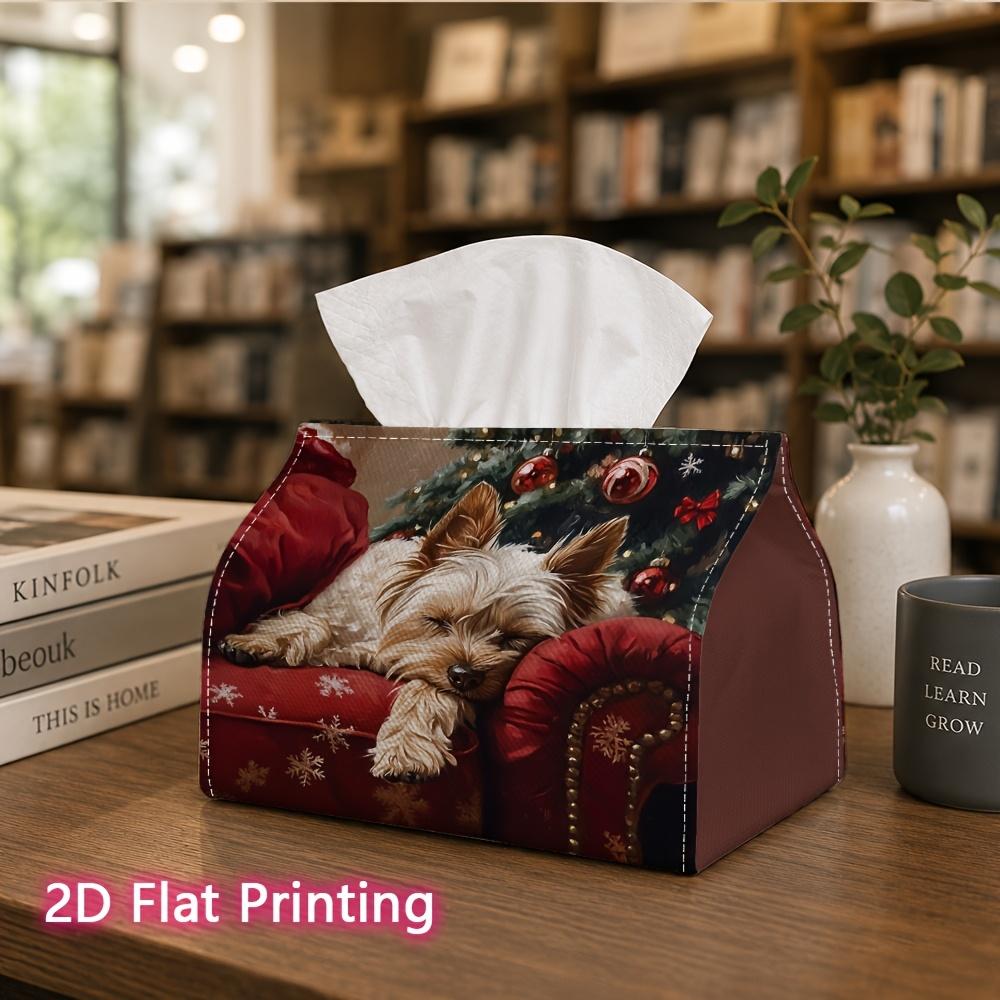 1pc, 2D Flat Printing, Tissue Box Christmas Dog Sofa Pattern Napkin Dispenser, Suitable for Family Gatherings, Car Decoration, Decorative Tissue Stora