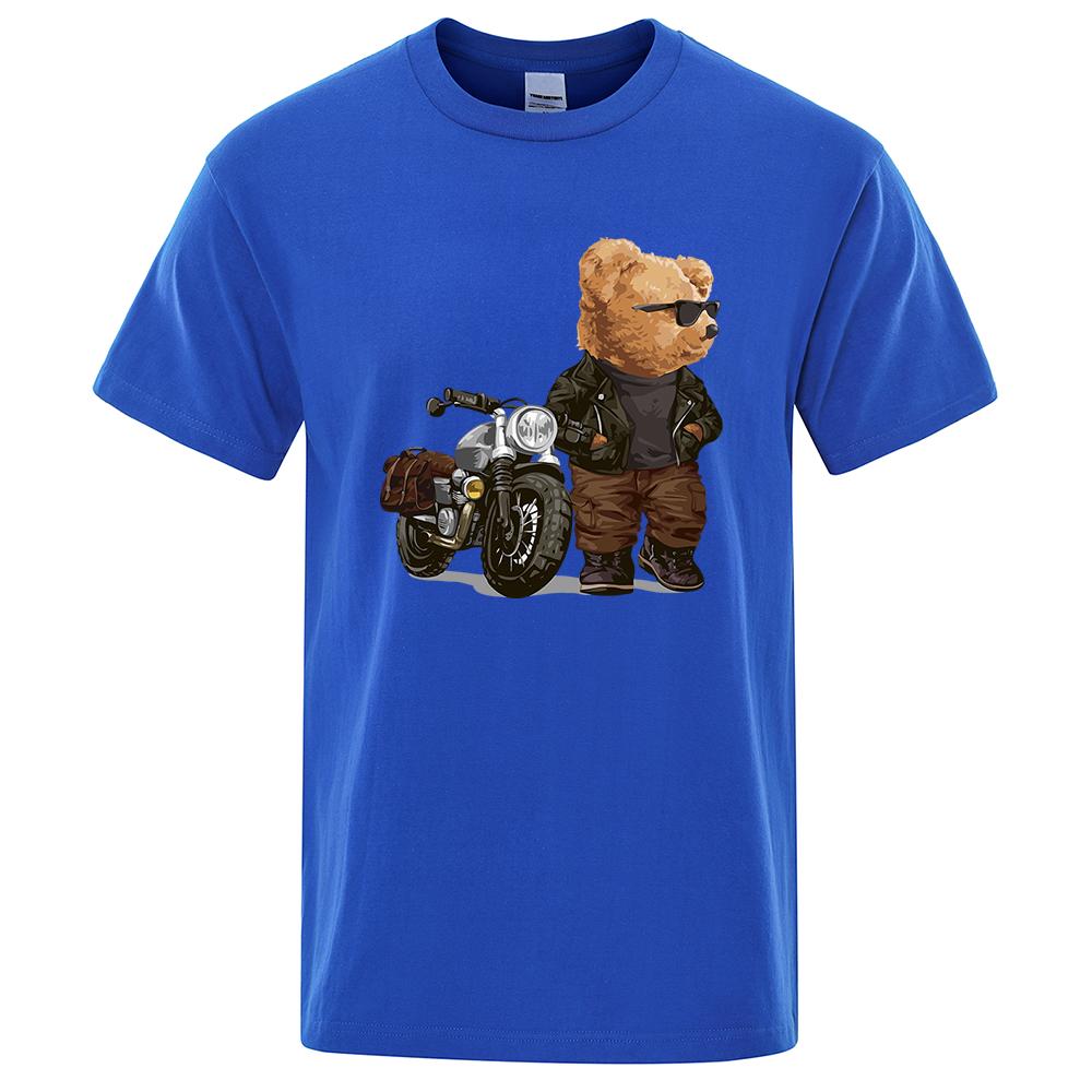 Футболка с изображением мотоциклиста Теда Медведя в солнцезащитных очках для мужчин и женщин, забавная футболка, хлопковые свободные топы, повседневная футболка