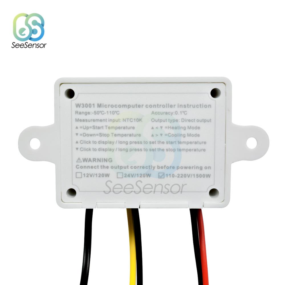 12V 24V 110V 220V XH-W3001 W3001 Digital LED Temperature Controller 10A Thermostat Control Switch Probe