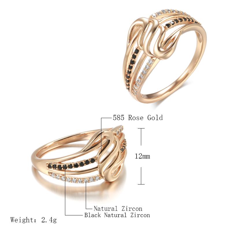 Черное Натуральное Циркониевое Кольцо Волна Розовое Золото Ажурный Цветок Этнические Свадебные Кольца Для Женщин Пляжная Вечеринка Винтажная Бижутерия