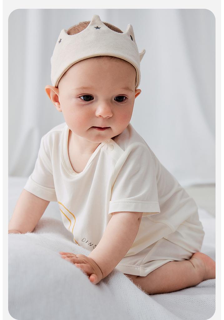 Mini Balabala baby jumpsuit cute dinosaur home climbing suit breathable skin friendly Modal 2026 summer outfit
