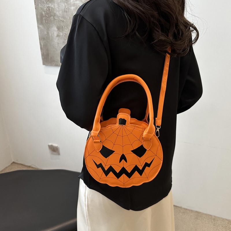 Halloween Single-shoulder Bag Color-blocking Hand-held Women's Bag Simple PU Leather Crossbody Pumpkin Bag CLE