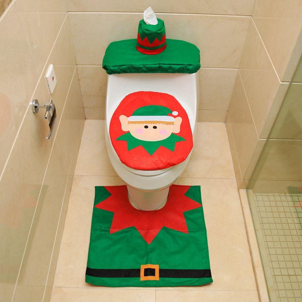 Set Decorative Products Christmas Decorations Toilet Mat Toilet Case Toilet Seat Cover Rug Set