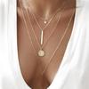 Women Beach Jewelry Multi-layer Chain Star Bar Round Pendant Necklace