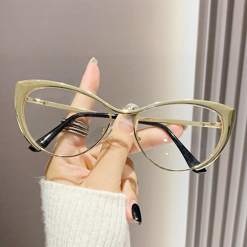 Retro Gold Triangular Cat Flat Glasses Anti-blue Glasses