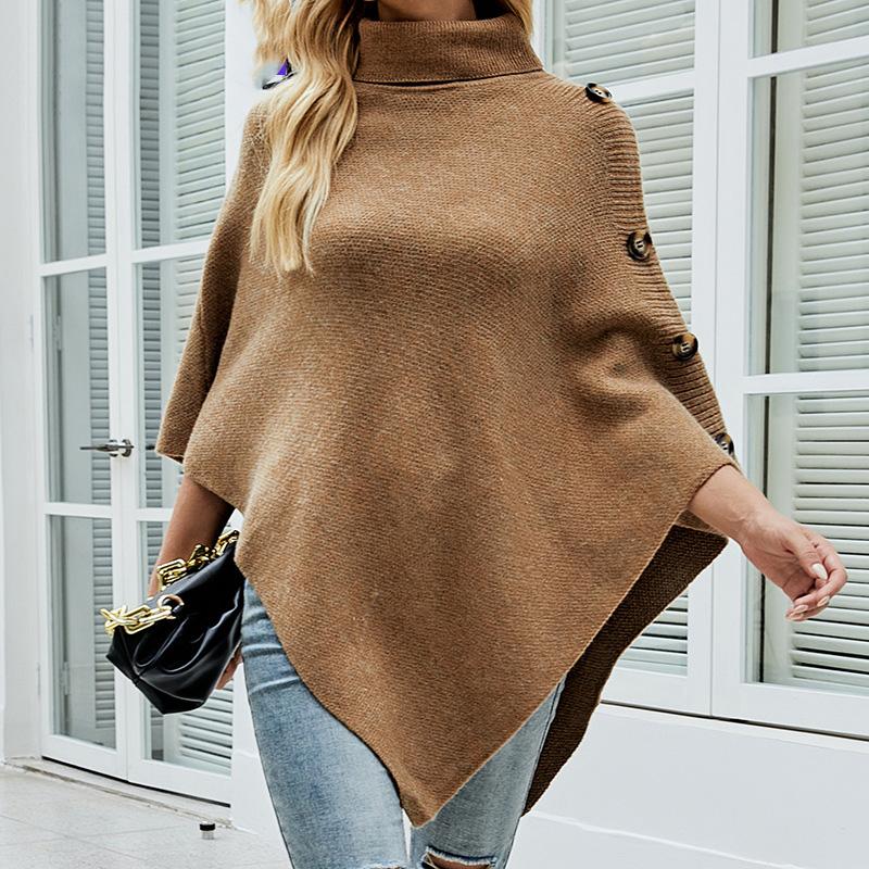 Autumn and Winter Women Solid Loose Bat Sleeve Cross Border Cloak Cardigan Knitwear O-Neck Sweater