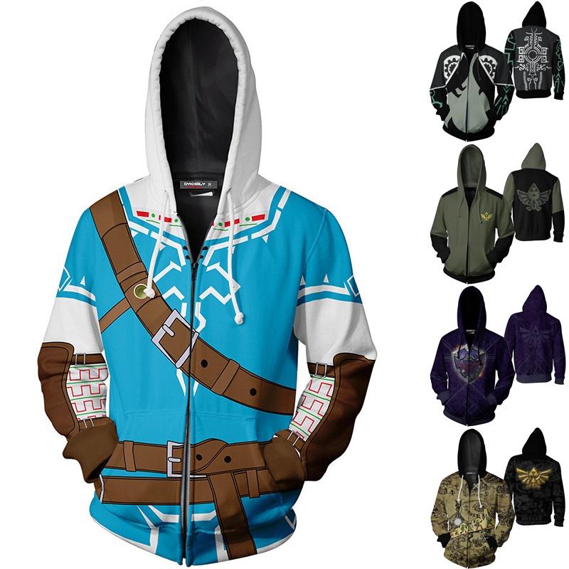 Игра The Legend Of Zelda Косплей Худи 3d Толстовка на молнии Куртка для максимального комфорта