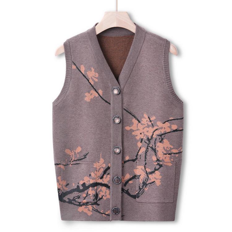 Middle-aged and Elderly Sweater Vest Female Mother Wear Autumn High-end Sweater Warm Vest Grandma Autumn Vest