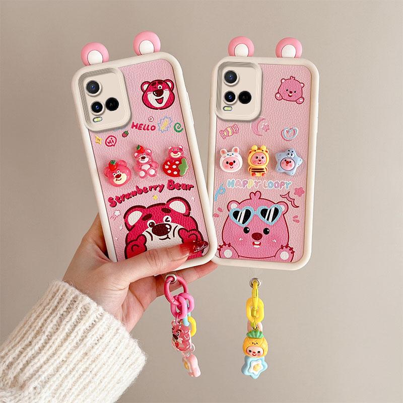 KEYSION Милый чехол с 3D-мультяшным изображением уха для VIVO Y33S Y33T Y21 Y21S с браслетом, мягкий силиконовый противоударный чехол для телефона VIVO T1X