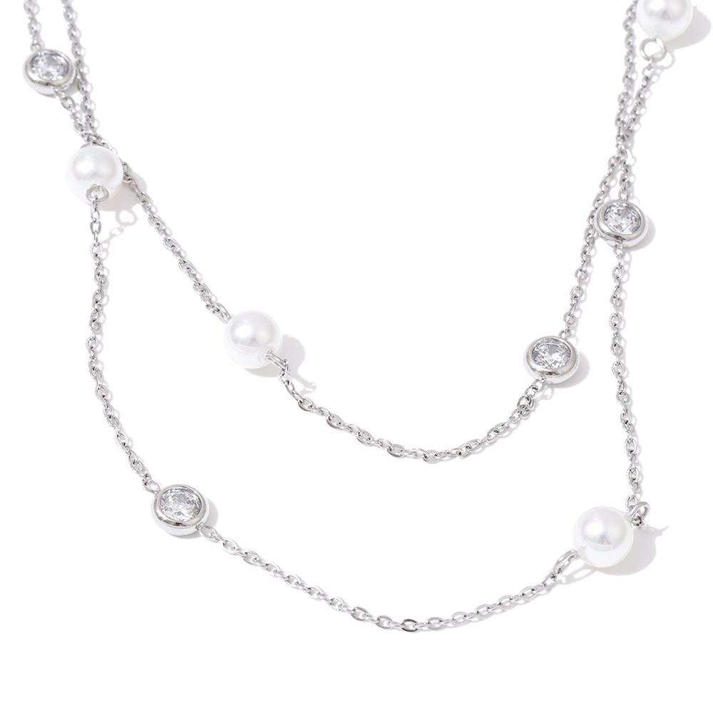 Eetit New Square Chain Stylish Stainless Steel Simulated Pearls Layered Stacking Necklace Women Fashion Charm Collar Jewelry