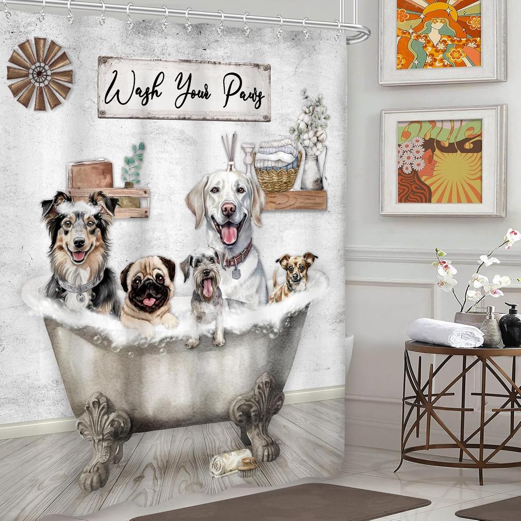 GAEЗабавные собаки Занавеска для душа Мойте лапы Собачка Милый Прекрасный Рустикальный Животные для детей Мальчики Девочки Мультяшный Рустикальный Ферма Кантри Ф