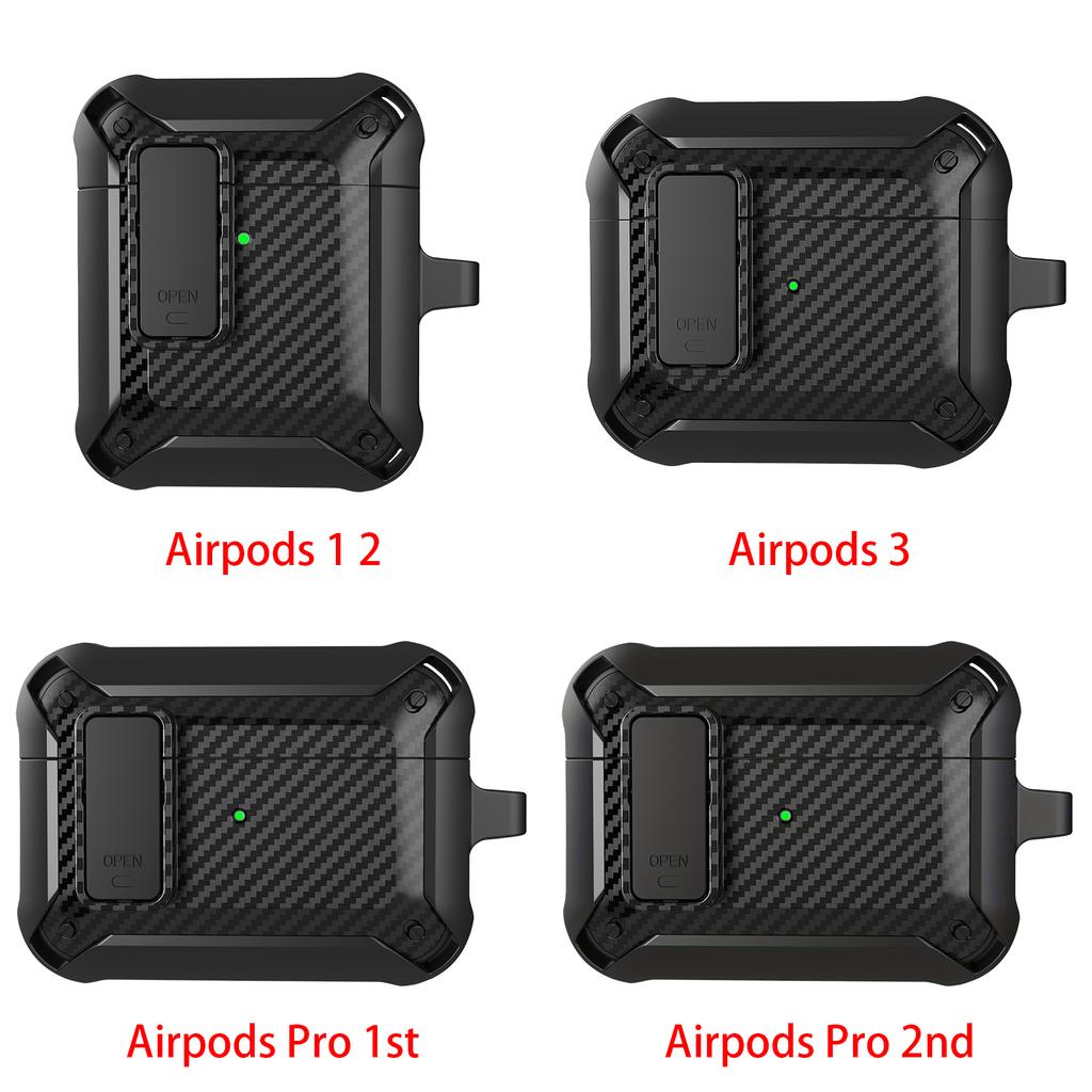 for Airpods Pro 2 Generation 2nd 1st Case Secure Lock Clip Carbon Fiber Hard Shell Case Cover with Keychain for AirPods 3 2 Case