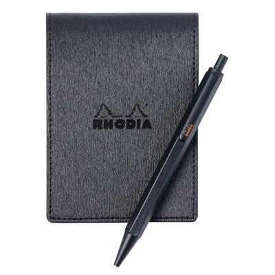 Rhodia Metallic PU Leather Ballpoint Pen Script Set Black Rhodia A7 Memo Pad Sheets 5 мм RHODIA cfmtpu11setbk (Блок № 11 Черный/80 Сетка)