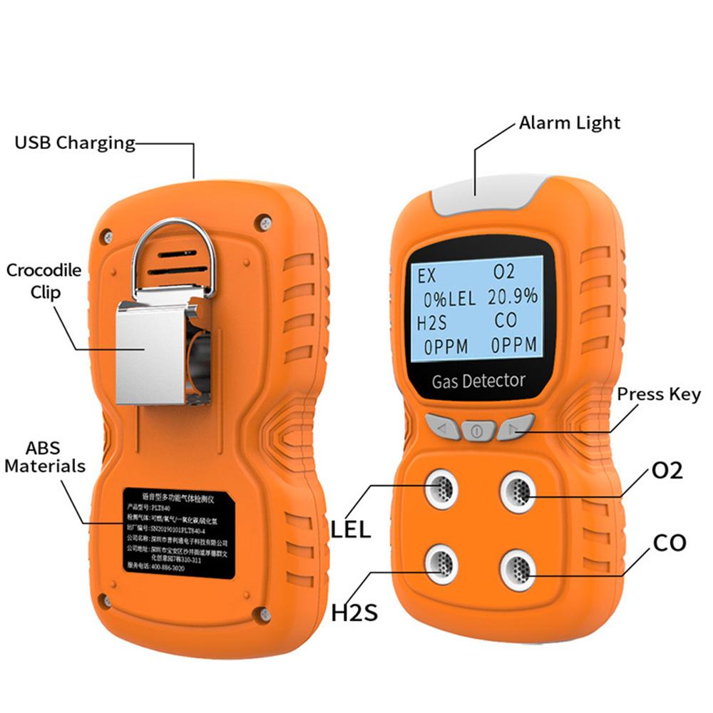 Portable Gas Detector gas clip 4-Gas Monitor, Meter, Tester, Analyzer, Rechargeable