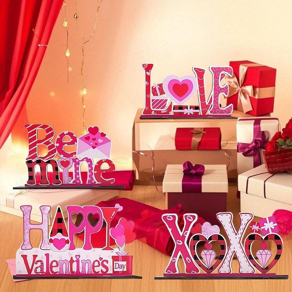 4 шт., настольные центральные знаки «Любовь», подарки на День святого Валентина, украшения, деревянный знак на стол, декор на День святого Валентина, романтический декор ко Дню святого Валентина для домашнего стола