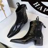 Fashion 2024 Autumn/winter Women Boots Genuine Leather Western Boot Women Shoes Pointed Toe Chunky Heel Chelsea Boots Retro Ankle Boots