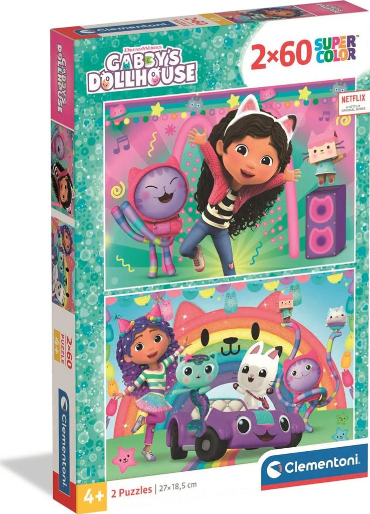 2 x 60 piece puzzle. Super colorful. Gabby's Dollhouse