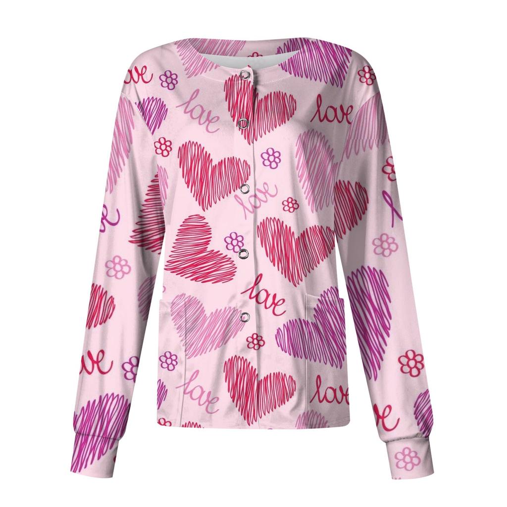 Женский повседневный однобортный однобортный костюм с длинными рукавами и принтом на День святого Валентина, топ-кардиган