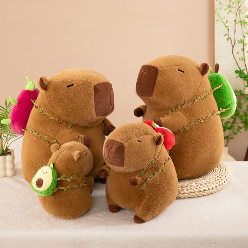 Adorable Capybara Plush Backpack Toy Featuring Colorful Avocado Dragon Fruit And Apple Designs