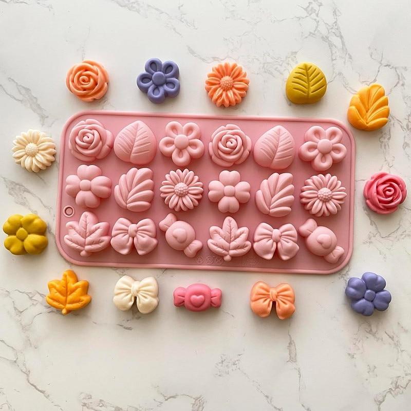 KuviKoo™ Silicone Baking Molds Set - Flowers, Leaves, Candy, Bow Shapes for Chocolate, Gummies, Ice Decoration, Food Safe Material, Easy to Clean