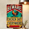 An Antique "Beware of Chicken Poop Everywhere" Aluminum Sign, 8x12 Inch - Rustic Metal Plate for Outdoor Patio Backyard Doorway