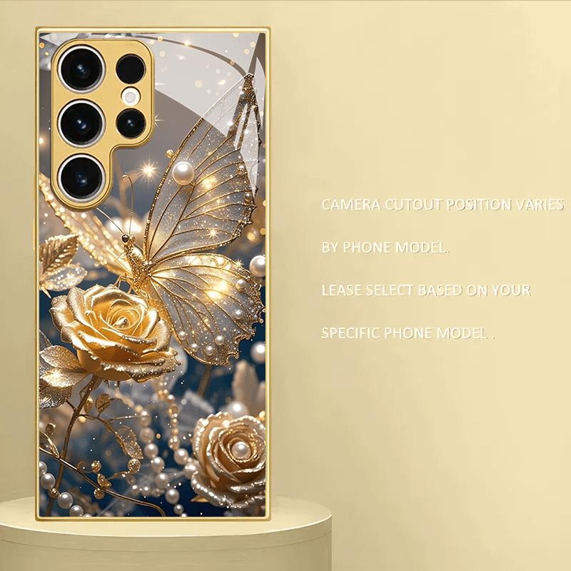 Чехол для телефона с дизайном бабочки цвета розового золота для Samsung Galaxy S26 S25 S24 S23 S22 S21FE Ultra Plus Гальванизированное стекло твердый корпус из ТПУ