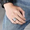 [ALOHAMONI] Seal Stand Ring Surgical Stainless Steel Matte Processing Hair Line Mat Finishing Seal Stand Stamp Ring Signet Square Ring Men's (Silver,
