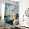 1PC Seaside Boats, Lighthouses, Seagulls Pattern Printed Shower Curtain, Waterproof, with 12 Hooks, Bathroom Shower, Home Use