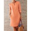 Cotton Linen Long Sleeve  O-neck Knee Dresses for Women Pocket  Solid Fashion  Party Dress Plus Size Ruched Dress