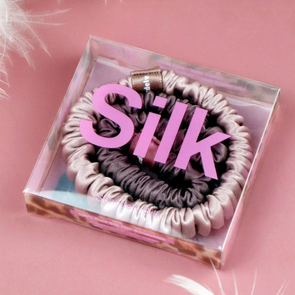 2PCS 100% Silk Hair Scrunchies For Women Girls High Quality Hair Ties HairBands Silk Suitable for Valentine's Day 22Momme Silk Hair Accessoires