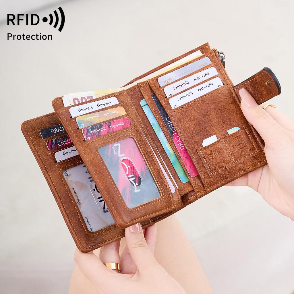 Женский кожаный кошелек-трифолд с защитой от RFID и множеством отделений для карт - Ретро европейский и американский стиль