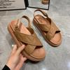 Простые однотонные женские сандалии с перекрестными пуговицами, летние женские тапочки на толстой подошве для отдыха на море