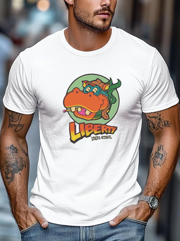 Мужская забавная футболка Liberty Hippo Майк Смит Принт Короткий рукав Круглый вырез Дышащая Мягкая Оверсайз Игривая Повседневная