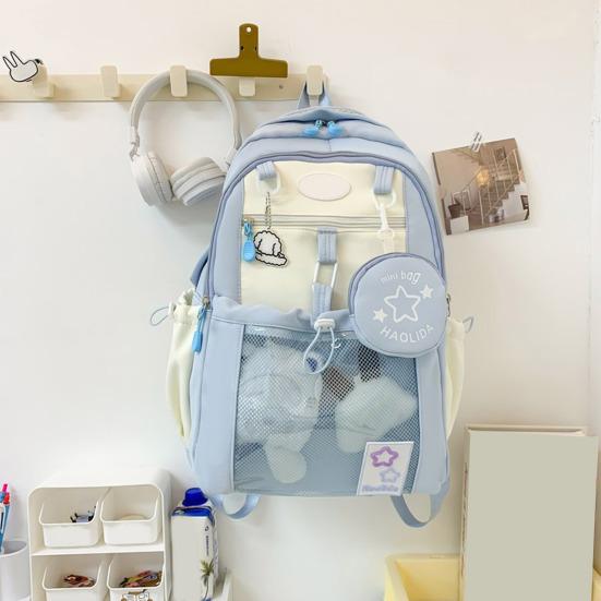 Рюкзак для ноутбука для девочек Водонепроницаемый рюкзак с прозрачным передним карманом Рюкзак большой вместимости с мягкими лямками для школы, улицы, путешествий