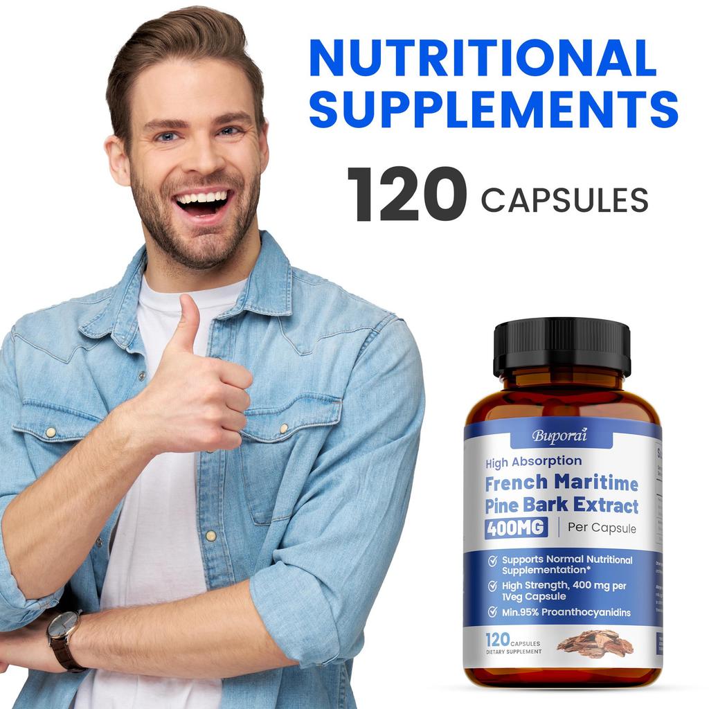 French Maritime Pine Bark Extract 400mg per Veggie Caps , Bioperine Non-GMO Vegan