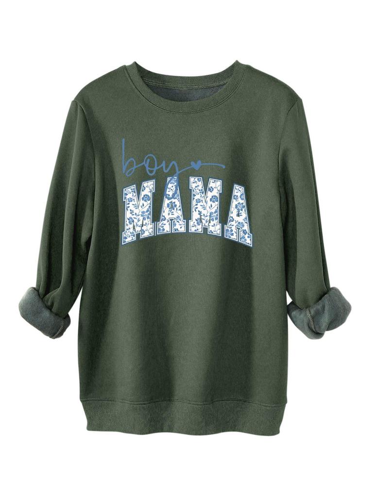 BOY MAMA Floral Spot Women's Thickened Casual Round Neck Long Sleeve Hoodie