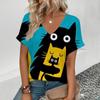 Футболка с мультяшным абстрактным котом 3d, женская футболка с изображением животных в стиле Харадзюку, модная повседневная футболка с коротким рукавом и V-образным вырезом, женская одежда больших размеров