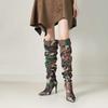 lenkisen Fabric Camouflage Pattern Autumn Winter Shoes Super Thin High Heels Pleated Boots European Keep Warm Over-the-knee Boots