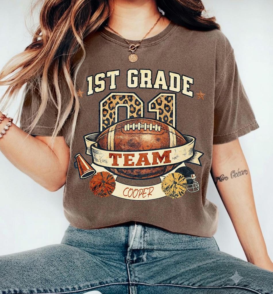 1st Grade Team Football Tee | Teacher Classroom Spirit Shirt, Custom Name Option