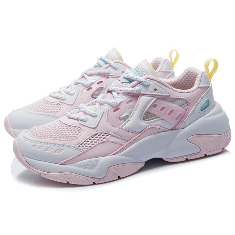 Li Ning Joyful Journey Cushioning Slip Resistant Abrasion Resistant Low top Running Shoes Women's Pink White AGCR044-1