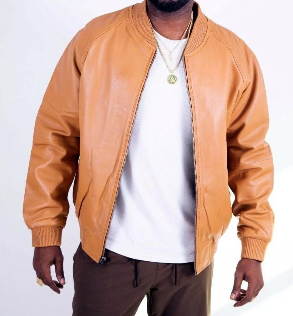 Стильная куртка-бомбер из овчины ручной работы, мотоциклетная, рыжевато-коричневая, дизайнерская, байкерская, мужская, кожаная