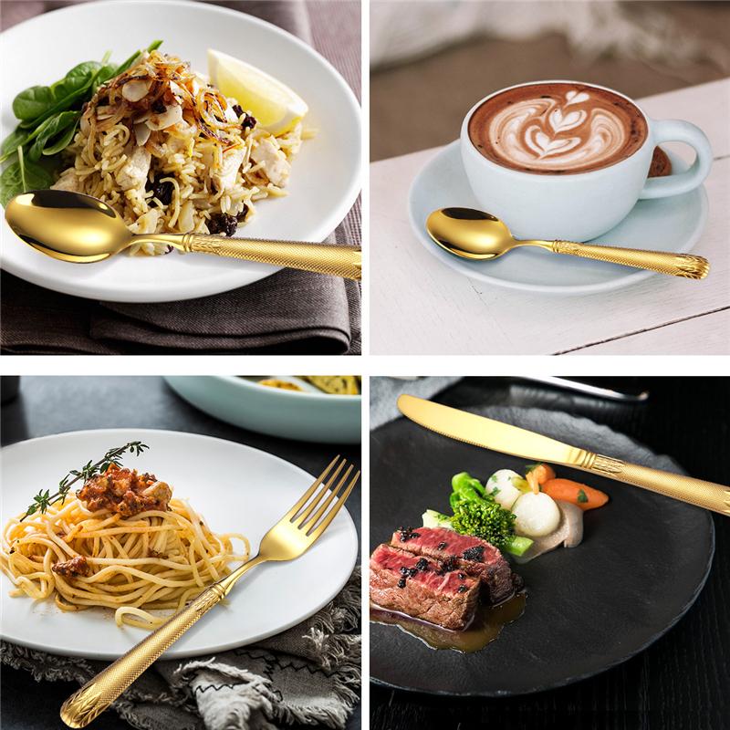 Thicken Handle Steak Knife Fork Stainless Steel Retro Wheat Ears Relief Tableware Dessert Spoon Teaspoon Western Luxury Cutlery