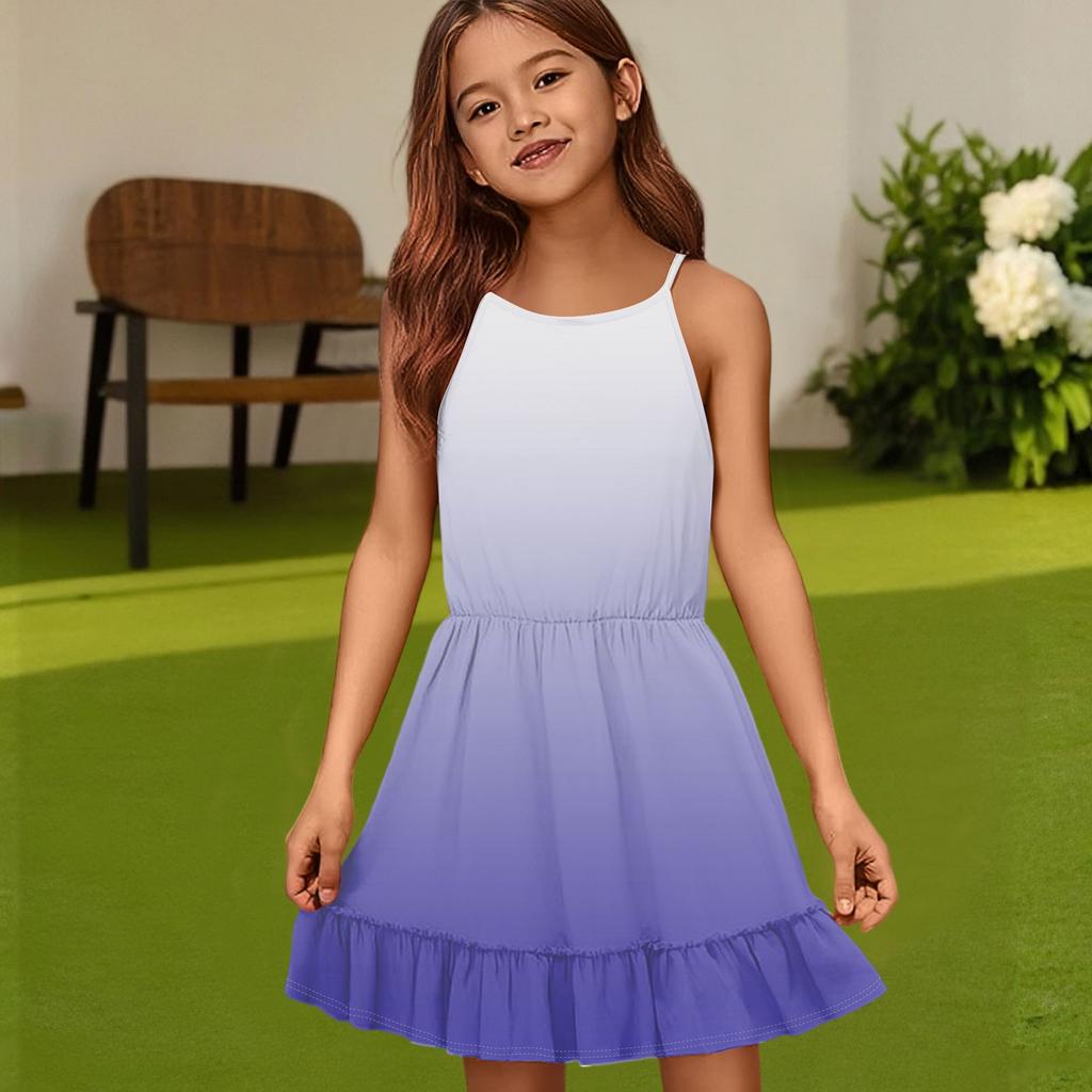 Детское летнее повседневное модное платье с круглым вырезом, однотонное, без рукавов