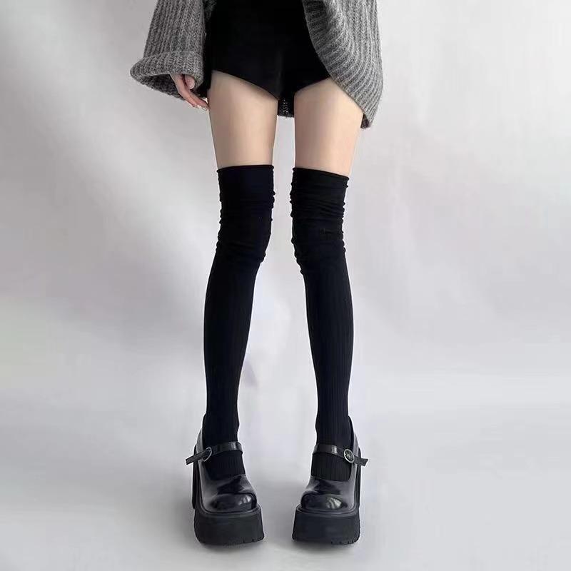 Women's Knee-length Socks Ladies Thigh-length SocksWarm Knitted Boot Socks Leg Warmers Japan JK Cotton Thigh High Bottoms