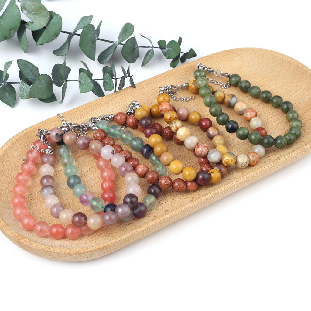 1Pc, Energy Natural Stone Round Beads Bracelet, Bohemian Style Reiki Healing Crystal Amethyst Agate Gemstone Bracelets for Women Men Jewelry Gifts