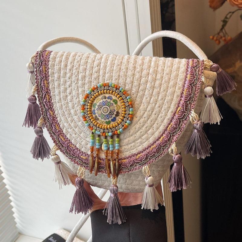 Сумка с бахромой в стиле бохо, женская плетеная сумка в этническом стиле, сумка для телефона через плечо в морском стиле