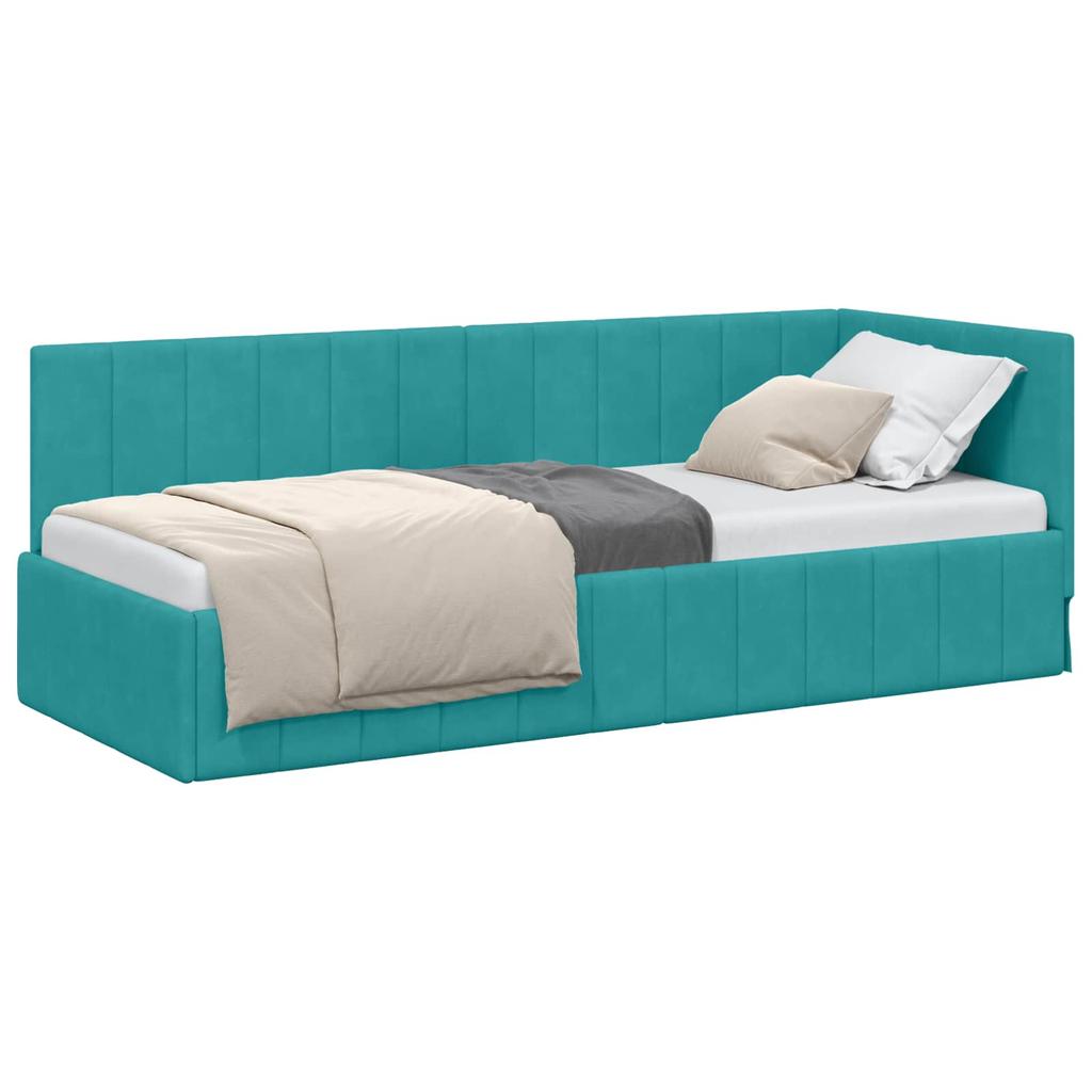 L shaped bed frame with headboard turquoise 80 cm x 200 cm velvet