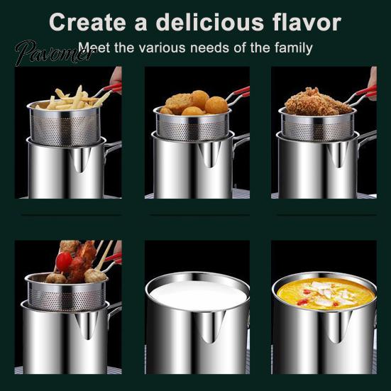 Small Deep Fryer with Basket Pot Removable Frying Basket, Durable Stainless Steel Compact Oil Filter French Fry Pan Pot, No Spill Saving for Fries And
