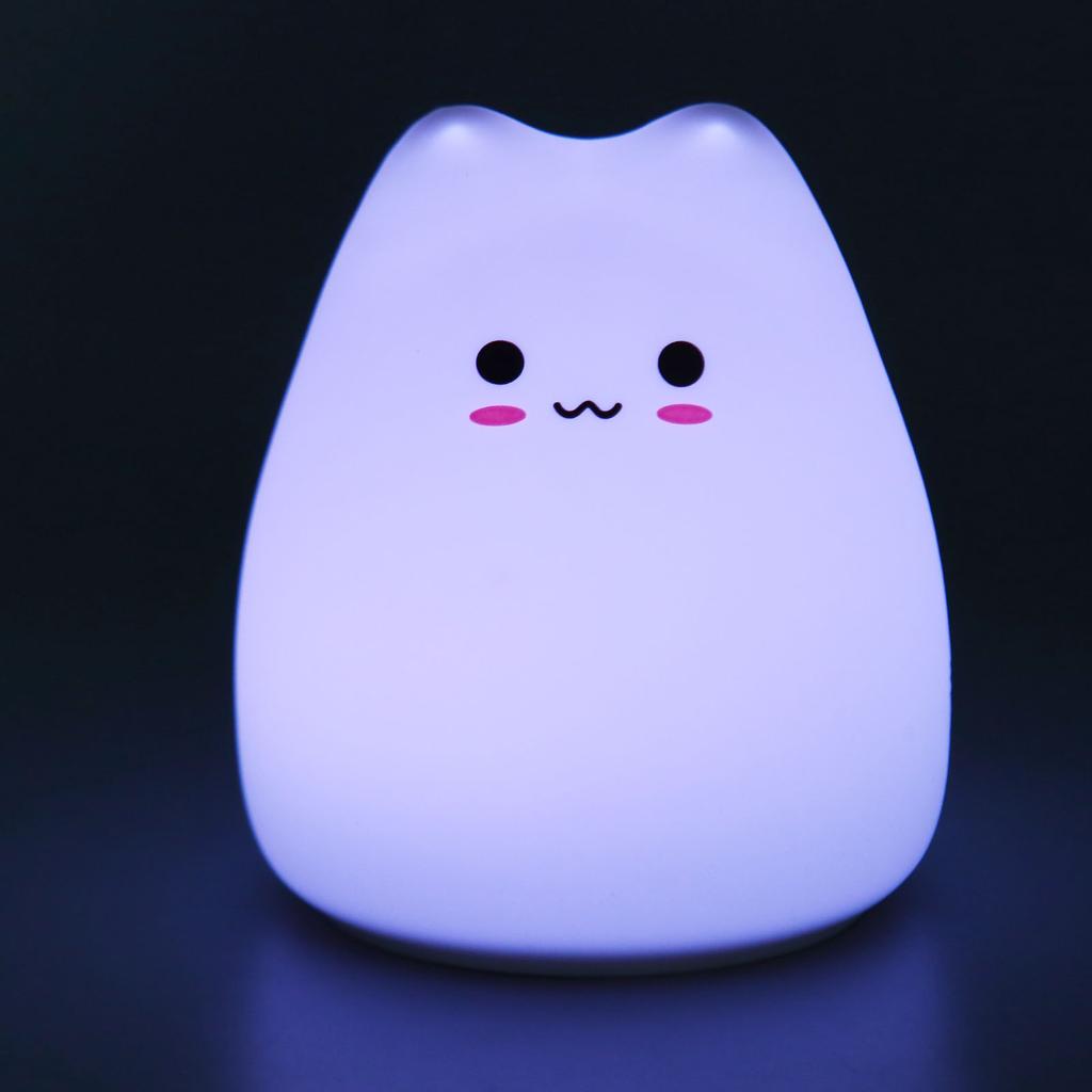 Silicone Cat Lamp 7 Colors Breathing Mode Warm White Light Cute Touch Night Light Cat Table Lamp